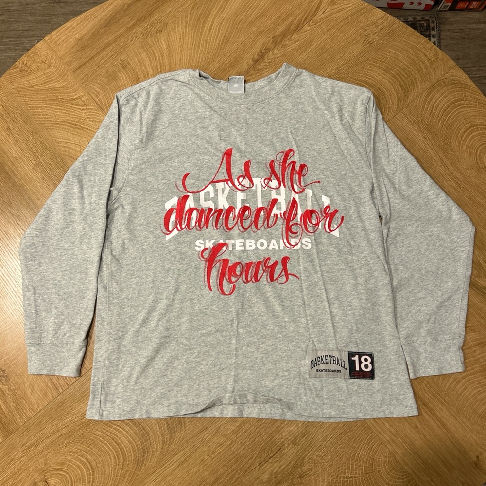 Gray Long Sleeve Basketball Skateboards Shirt